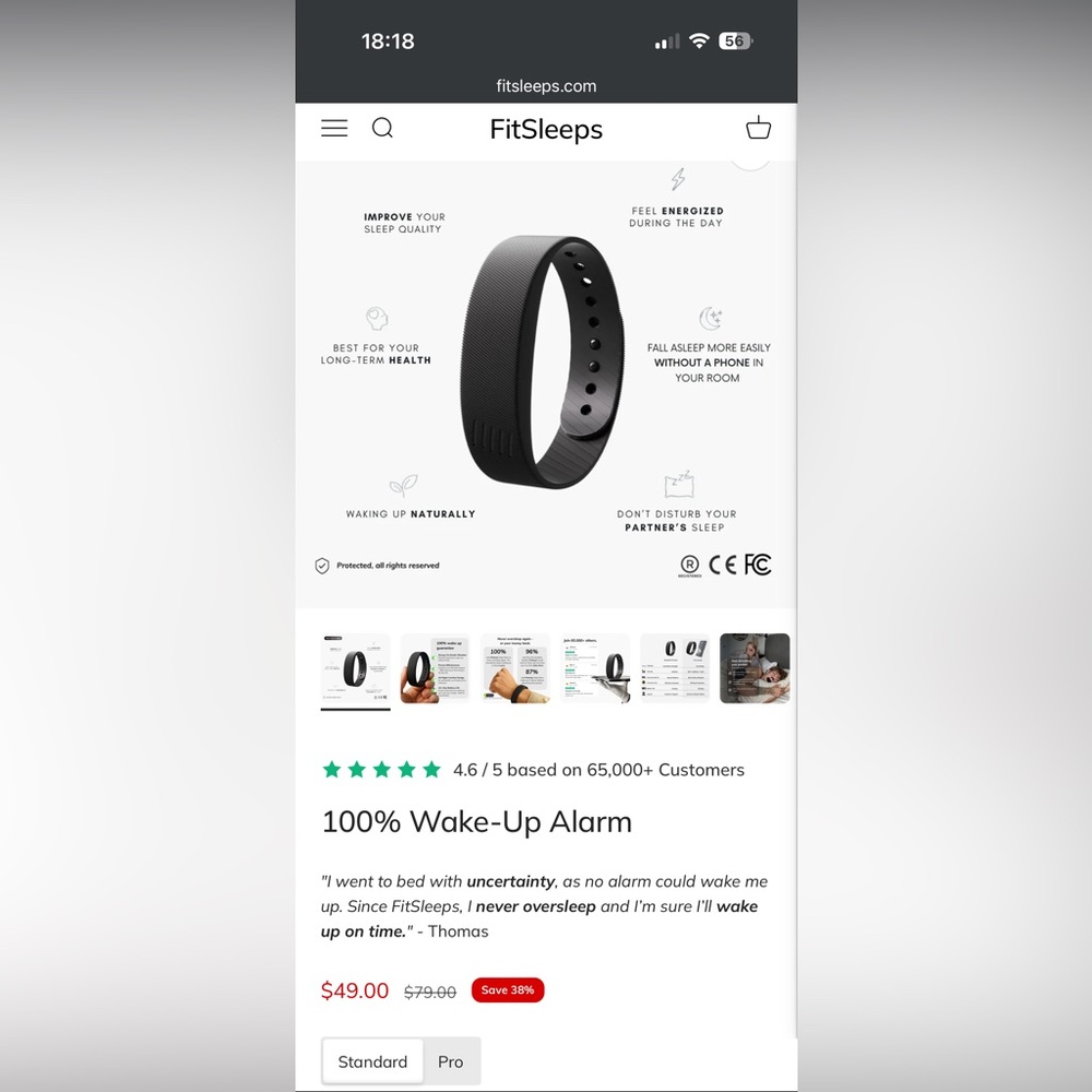 Fitsleeps Black alarm wristband